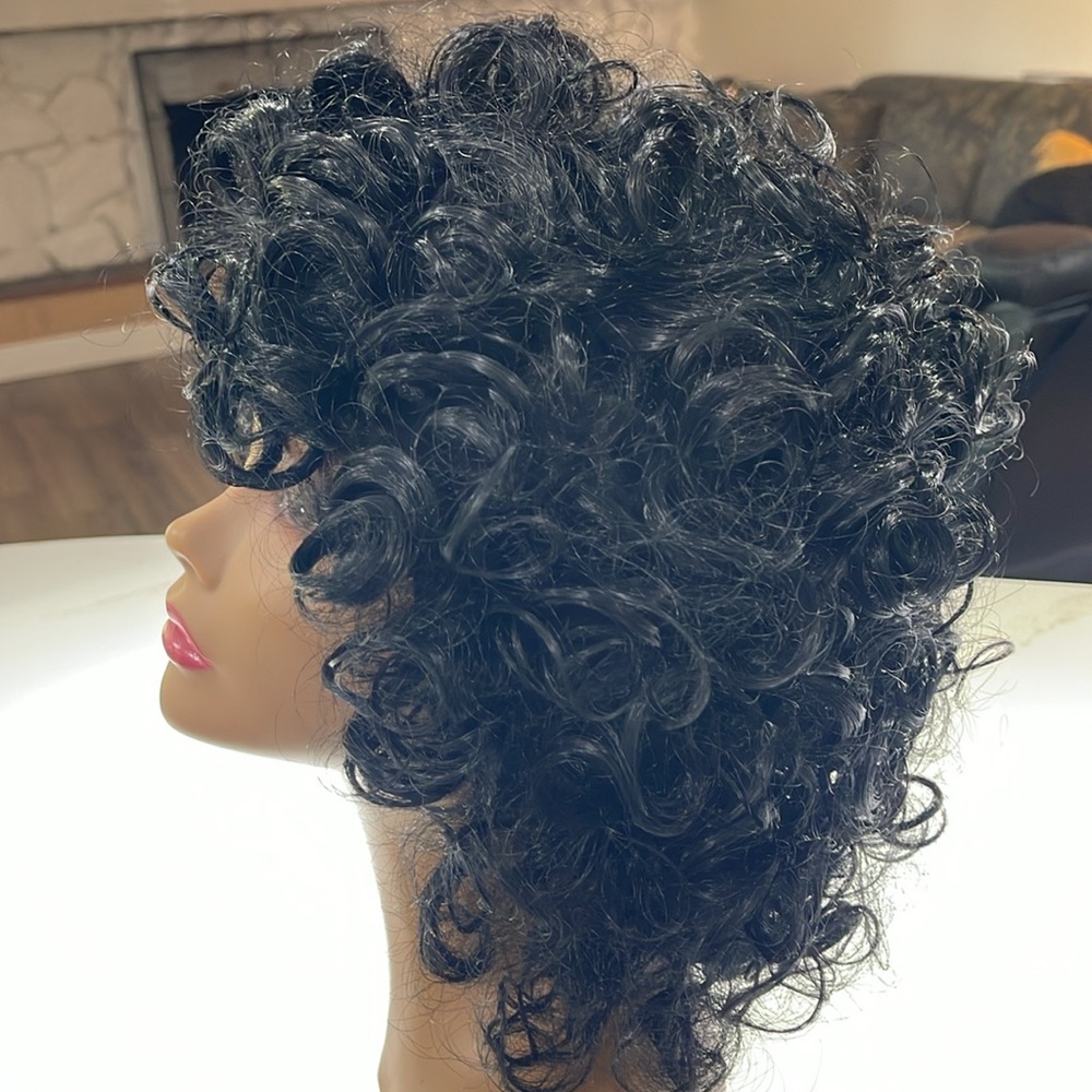 HAIR, Curly Bob with Bangs, Jet black - Picture 7 of 12
